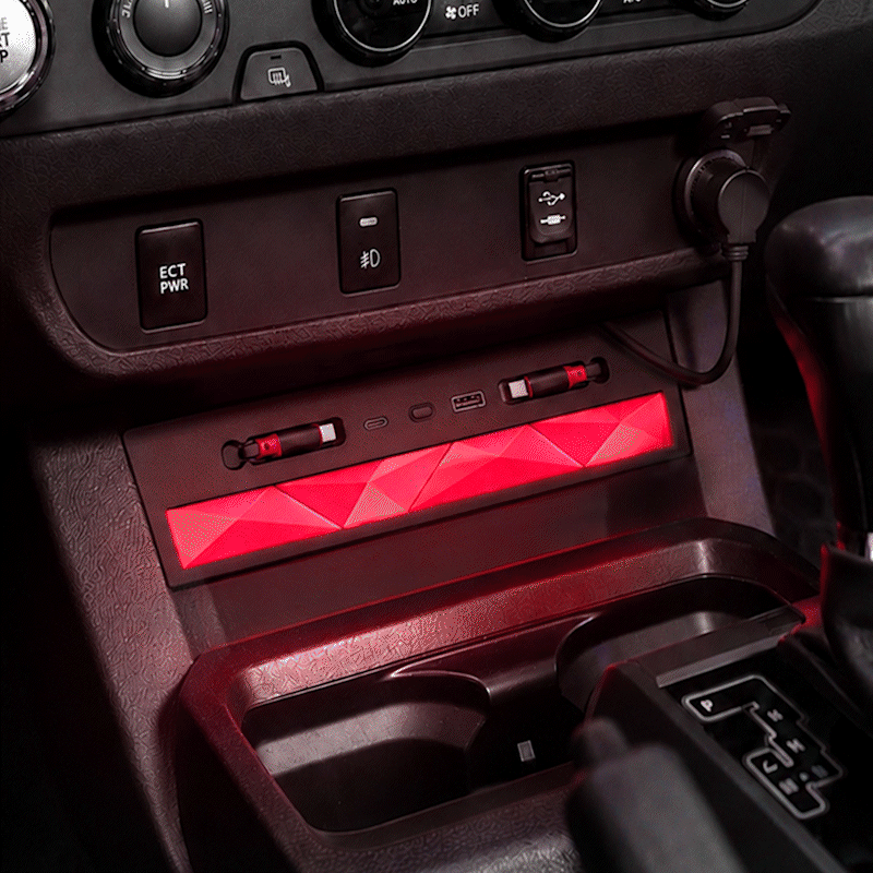 Tacoma Center Console USB Charging Hub Multi-Port Docking Station with Ambient Lighting & Retractable Cables