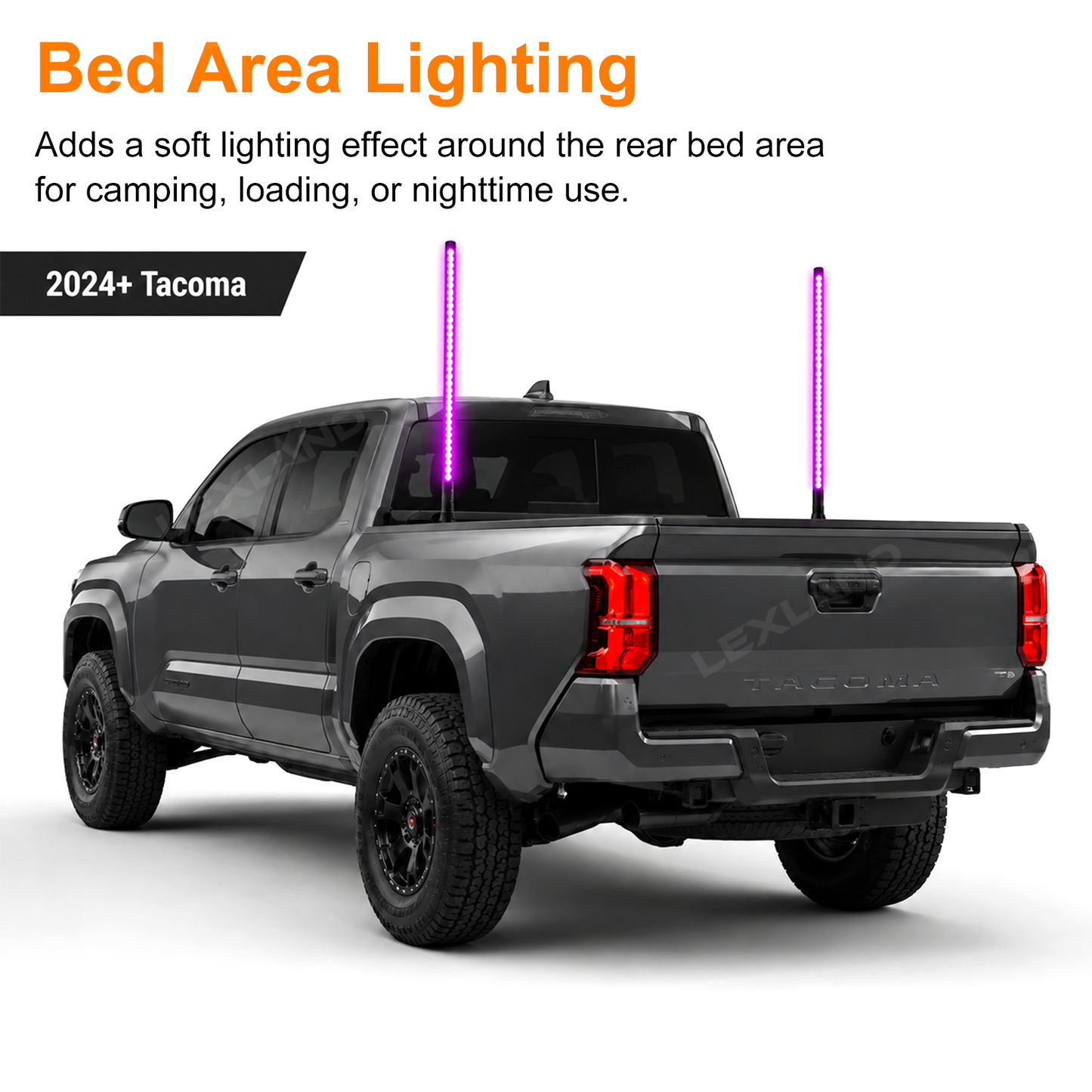 Tacoma LED Bed Whip Lights with Mounting Brackets 2FT RGB Truck Bed Mounted Whip Poles