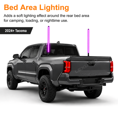 Tacoma LED Bed Whip Lights with Mounting Brackets 2FT RGB Truck Bed Mounted Whip Poles