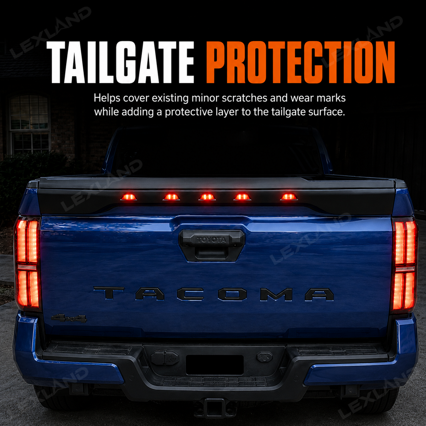 Tacoma Tailgate Protector with LED Lights Rear Tailgate Guard for Toyota