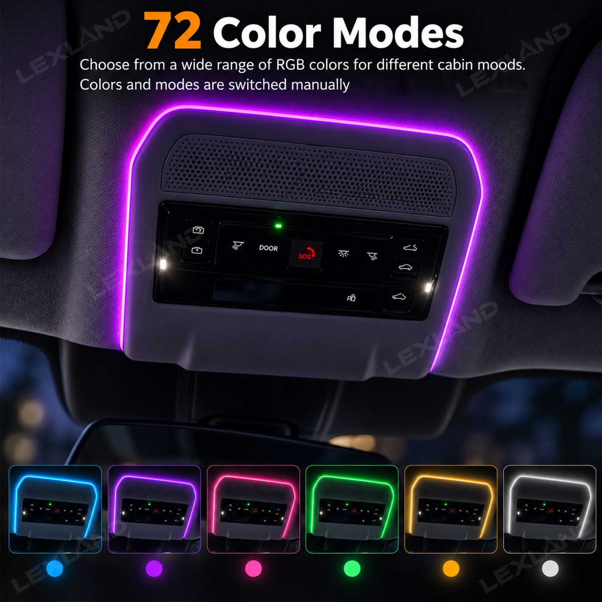 RAV4 RGB Reading Light 72-Color Overhead Lamp Interior Ambient Lighting for Toyota